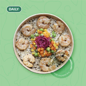 میگو گریل با برنج قهوه‌ای