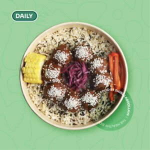 میت‌بال با برنج قهوه‌ای (و سس آلو و زرشک)